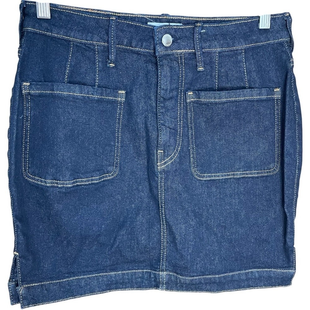 True Religion Mini Jean Skirt with Side Splits Dark Blue
